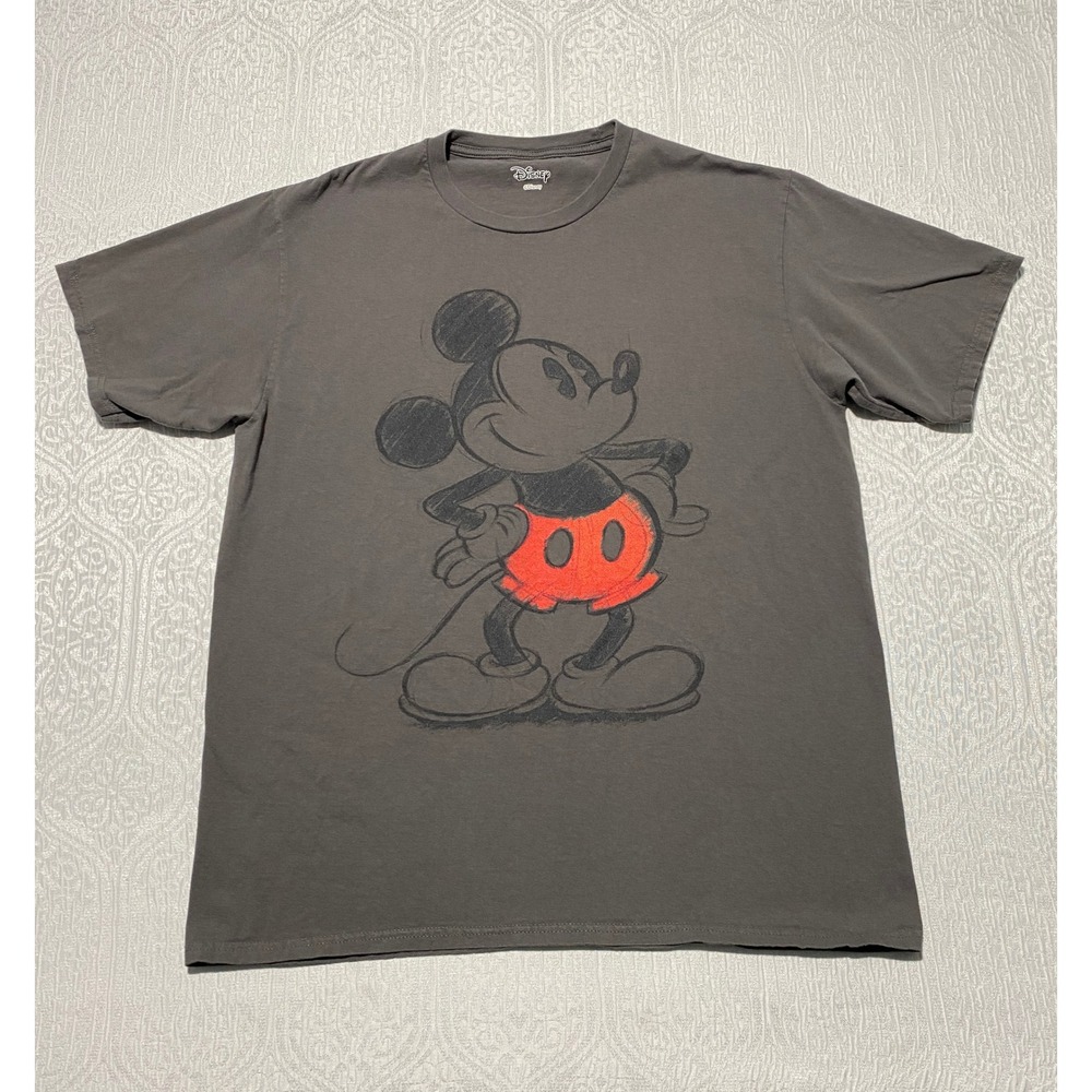 Disney Mickey Mouse Sketch Graphic T-Shirt Mens Charcoal Gray Short‎ Sleeve Tee